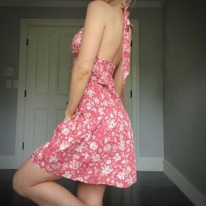 J Crew Pink/Coral Floral Mini Halter Dress Size Small